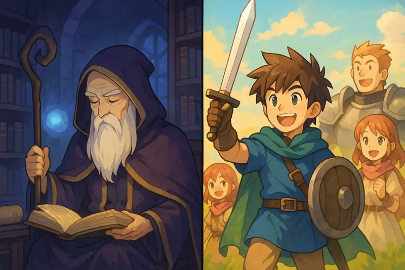 賢者 vs 勇者(RPG風イラスト)