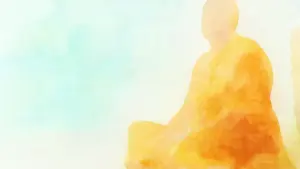 水彩で描かれた瞑想する人物のシルエット。静かな空間に、心の平穏と没入を感じさせるアート。