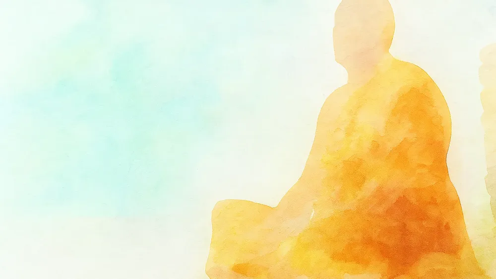 水彩で描かれた瞑想する人物のシルエット。静かな空間に、心の平穏と没入を感じさせるアート。