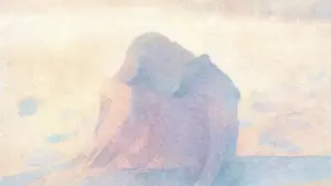 不安げな人物の後ろ姿を描いた水彩画風イラスト