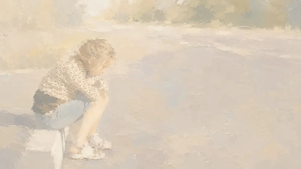 一人で座り込み、物思いにふける人物